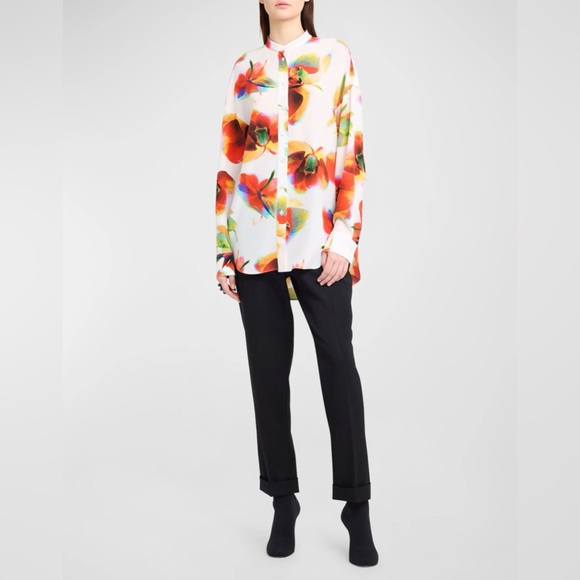🎉HP💃Alexander McQueen NWT Floral-Print Silk Button-Front
Blouse - Picture 2 of 8
